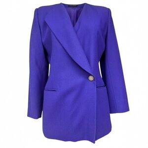 Sasson Vintage 80s Purple Wool Structured Blazer Size 12 Tailored Structured